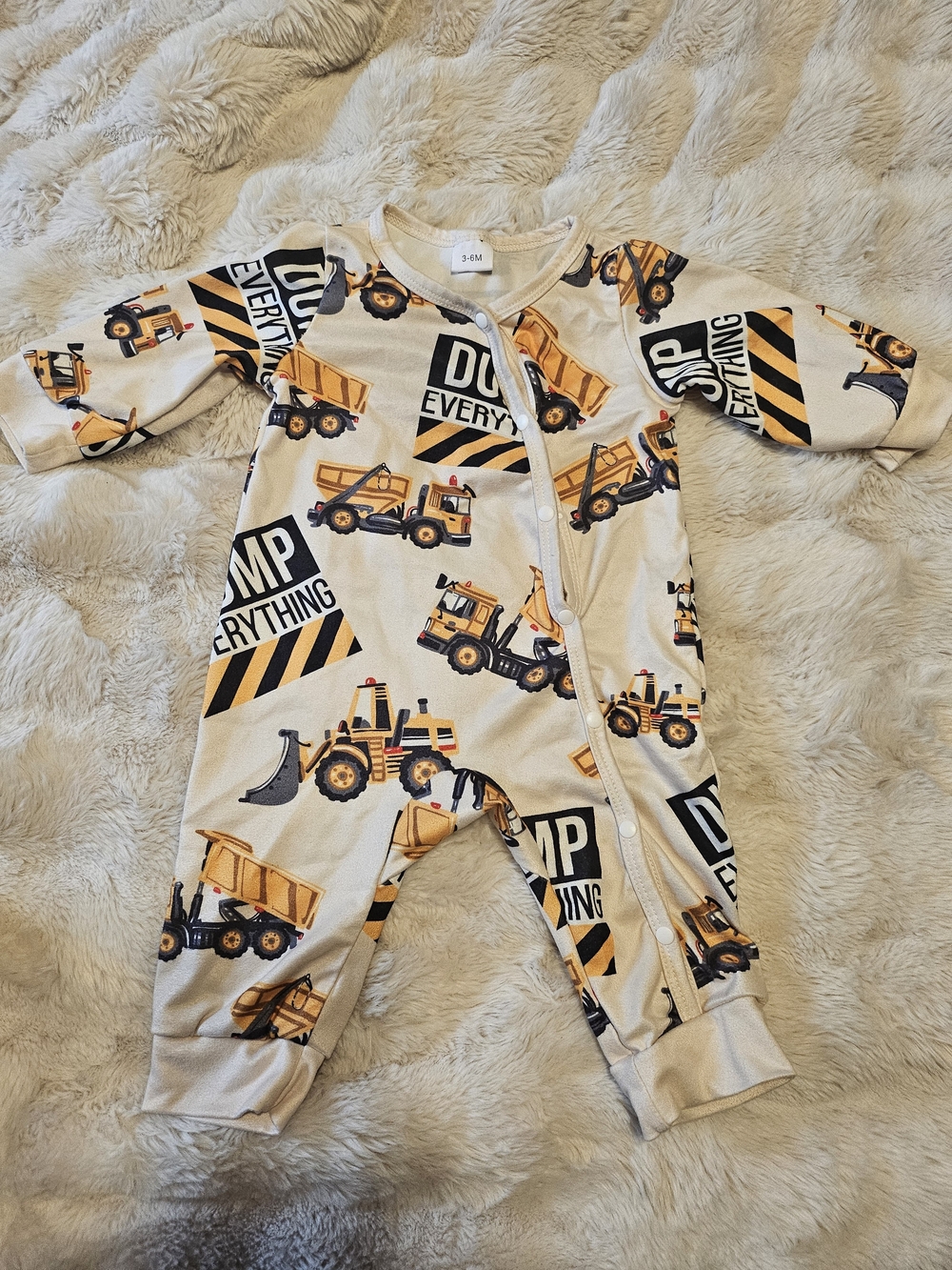 Construction Truck Print Cream Kids One-Piece Romper